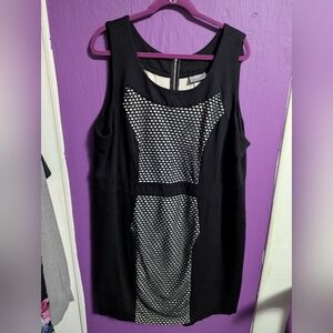 💜 Lane Bryant Black Cream Mesh Detail Fitted Tank Midi Dress 26 4X